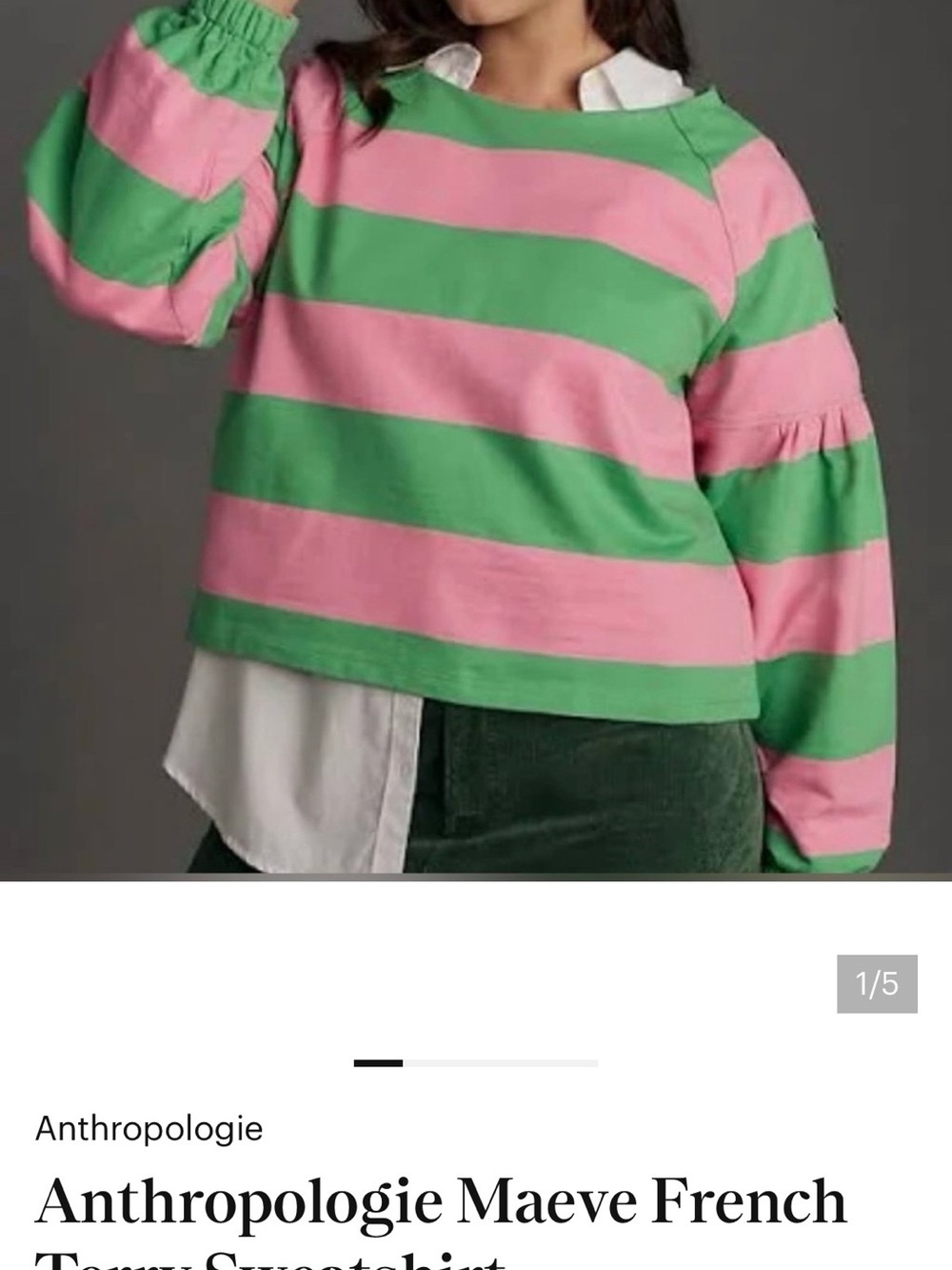 Anthropologie Pink and Green Striped Sweatshirt